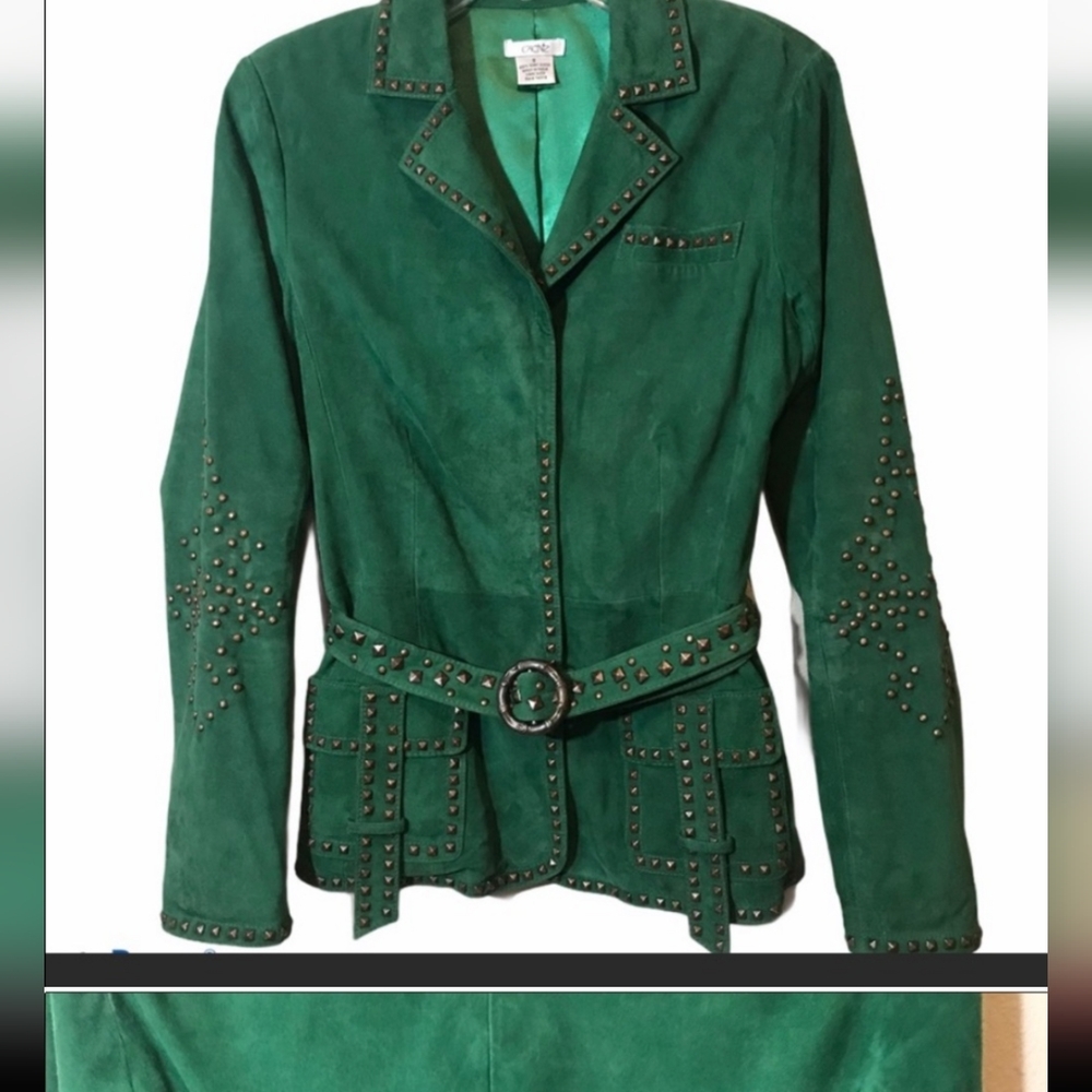 ISO SEARCH! Studded Green suede leather Cache jacket